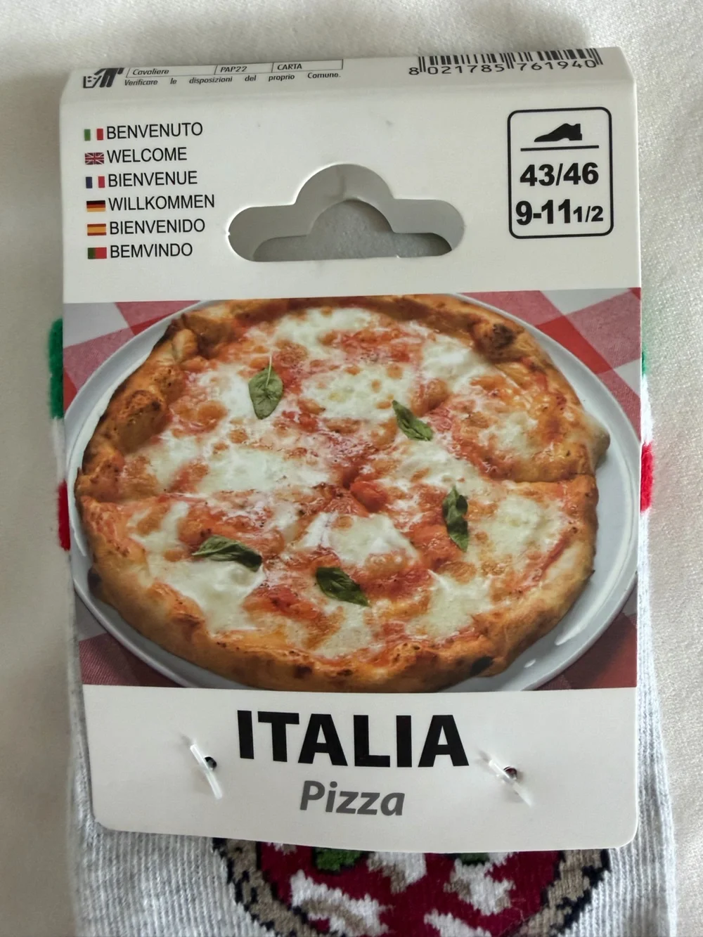 Italia Pizza Novelty Socks - Gray with Red & Green Accents